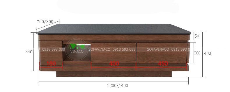 Kích thước tiêu chuẩn của mẫu bàn sofa mặt kính sần màu đen sang trọng độc đáo